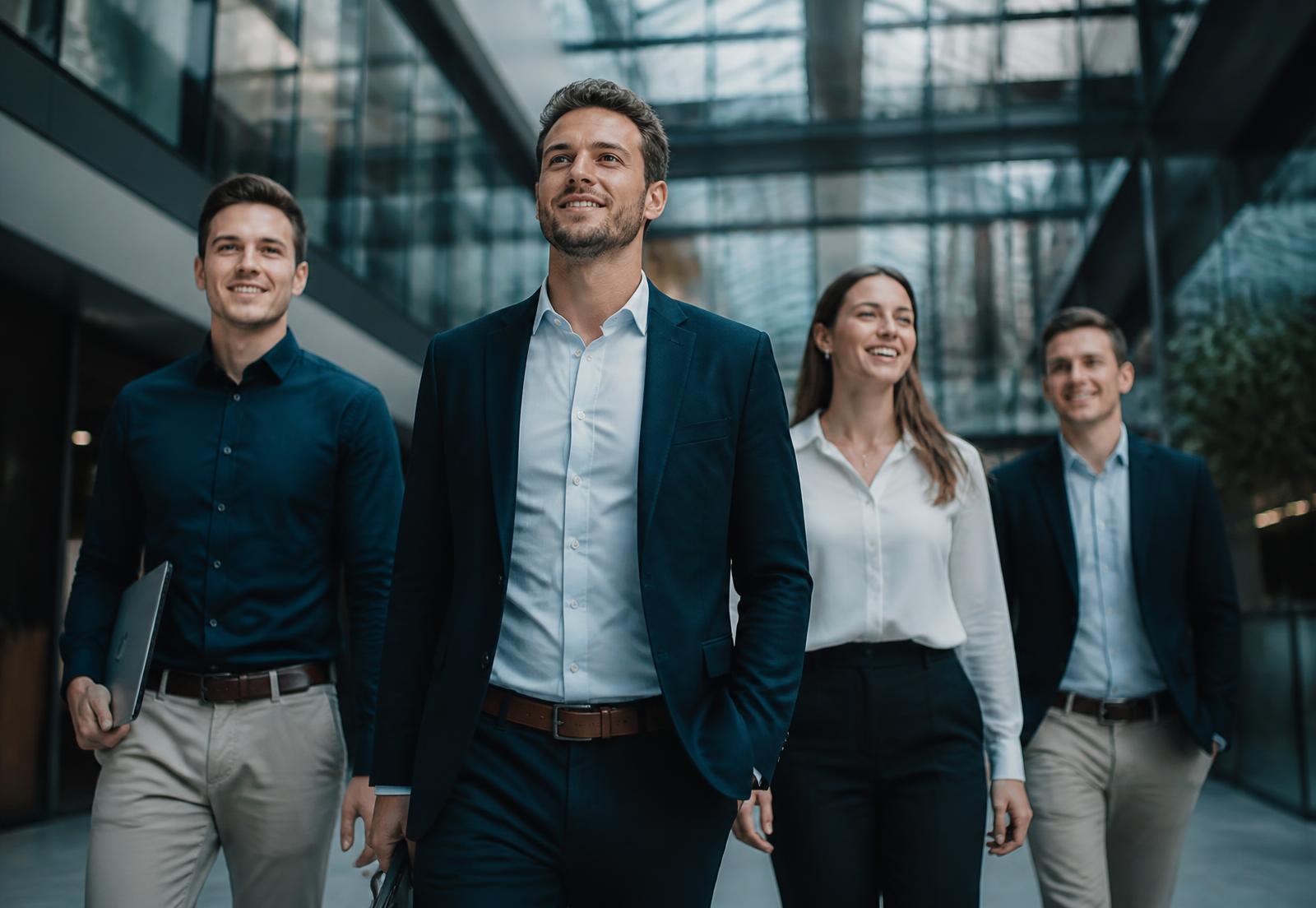 Vertriebsteam von NextGen Solutions im Bürogebäude